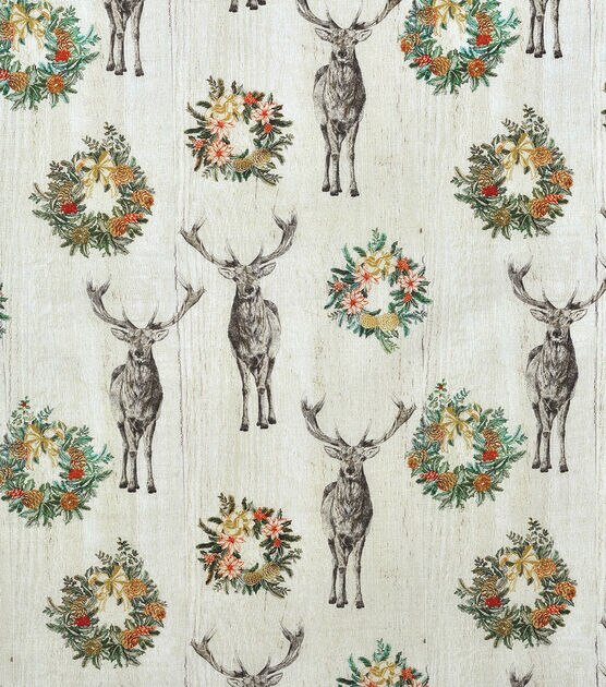Deer & Wreaths Christmas Cotton Fabric, , hi-res, image 2