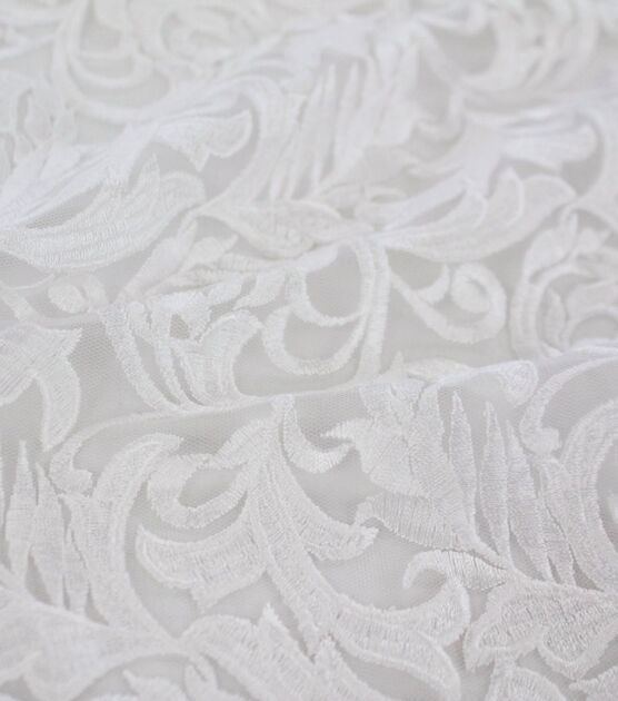 Bridal Heavy Embroidered Mesh Fabric 52'' Bright White, , hi-res, image 4