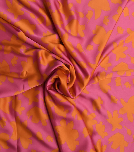 Pink & Orange Floral Lightweight Shiny Charmeuse Fabric