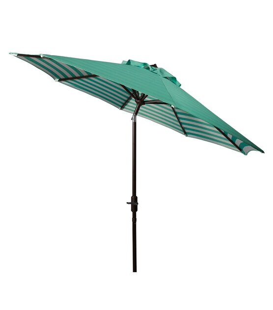 Safavieh 9' Green & White Athens Striped Auto Tilt Patio Umbrella, , hi-res, image 6