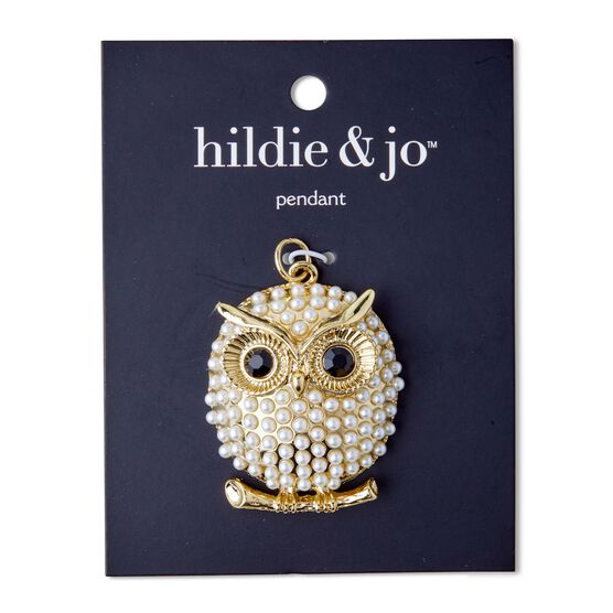 2" x 1" Gold Owl Pendant With Pearls & Black Stones by hildie & jo