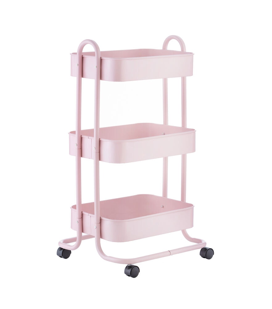 17" Rolling 3 Tier Metal Storage Cart by Top Notch, Pink, swatch, image 7
