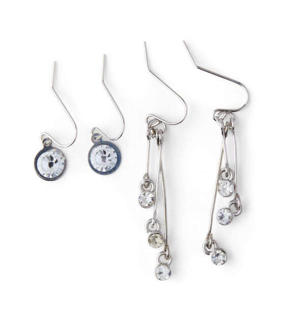 9ct Clear & Silver Assorted Crystal Post Earrings by hildie & jo, , hi-res, image 3