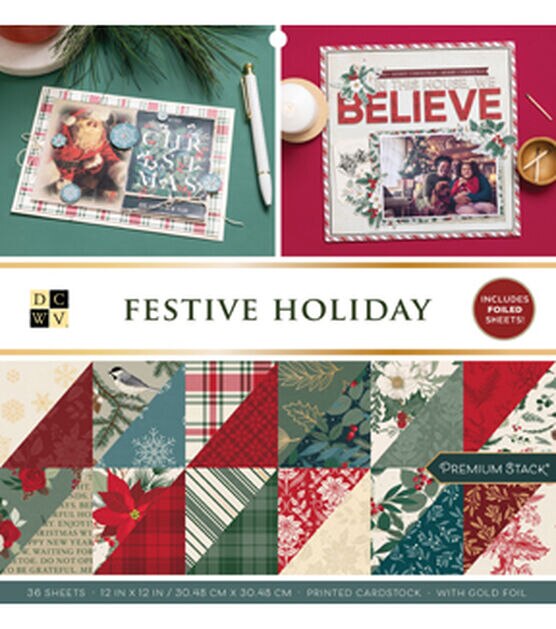 DCWV 36 Sheet 12" x 12" Festive Holiday Double Sided Cardstock Pack
