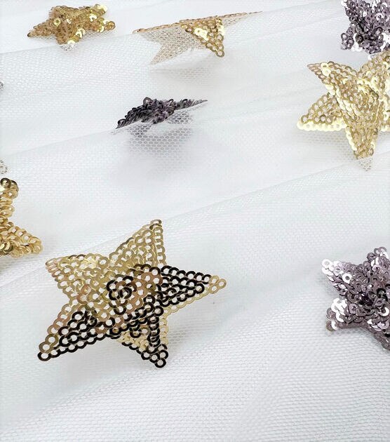 Stars on White Sequin Tulle Fabric by Sew Sweet, , hi-res, image 4