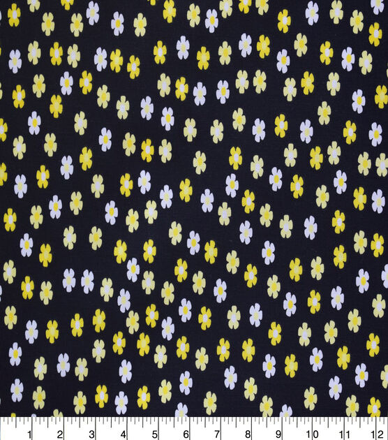 Yellow Ditsy Floral on Black Quilt Cotton Fabric by Quilter's Showcase