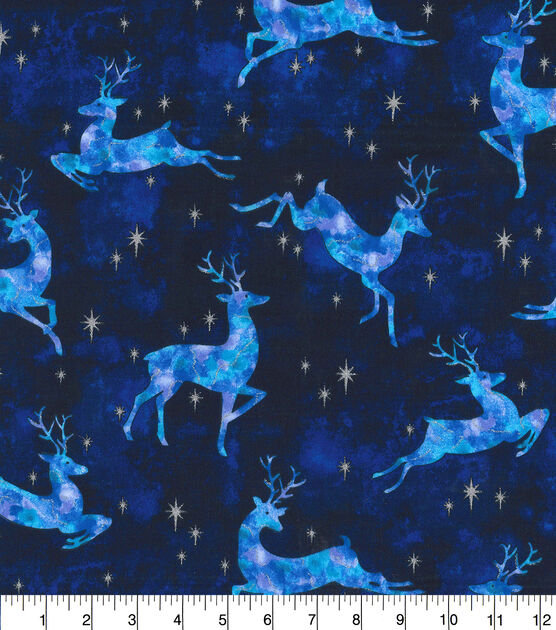 Fabric Traditions Glitter Blue Deer Christmas Cotton Fabric