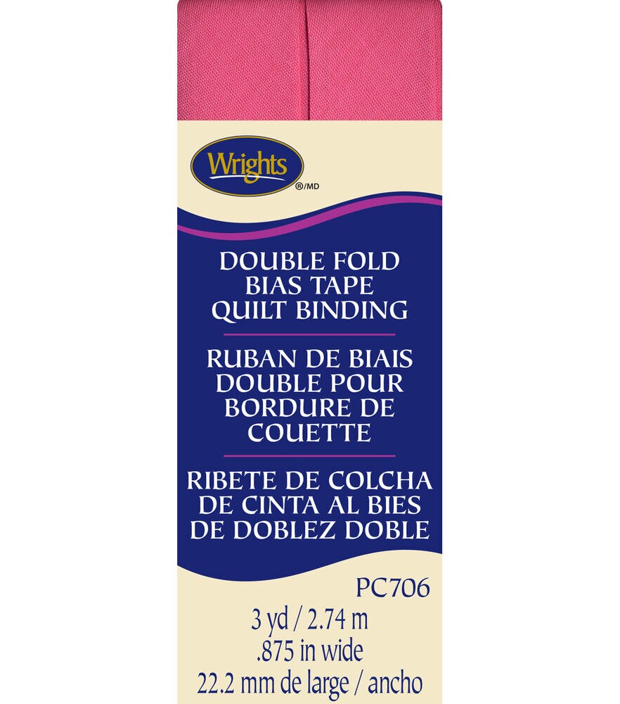 Wrights 7/8" x 3yd Double Fold Quilt Binding, Candy Pink, swatch