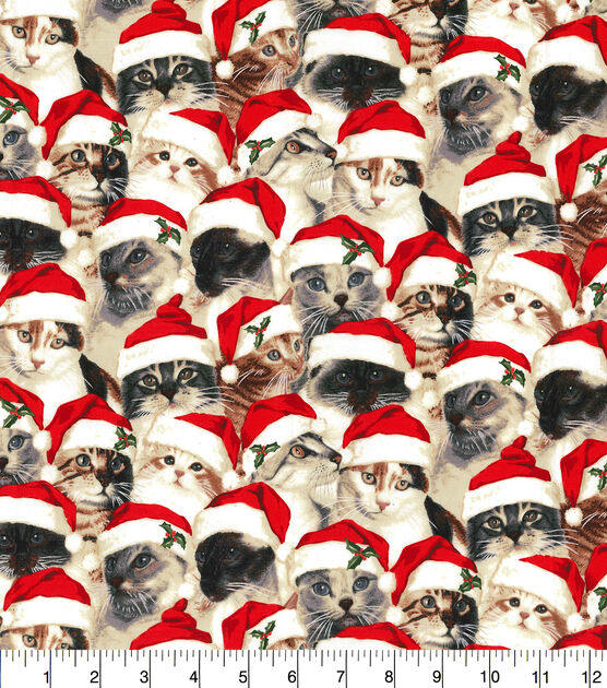 Fabric Traditions Santa Cats Christmas Cotton Fabric, , hi-res, image 2