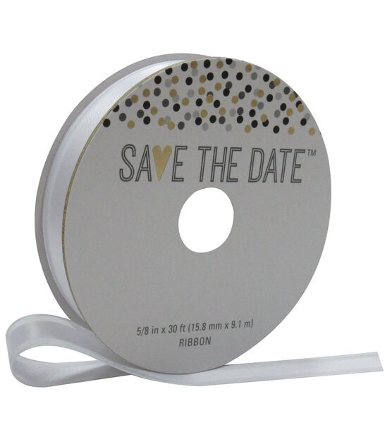 Save the Date 5/8'' X 30' Ribbon Sheer Edge White Satin