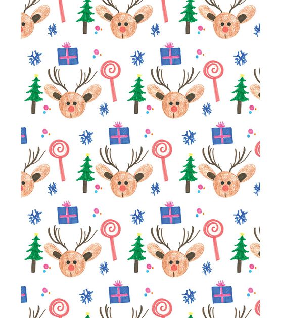 St. Jude Patients Presents & Deer on White Christmas Cotton Fabric