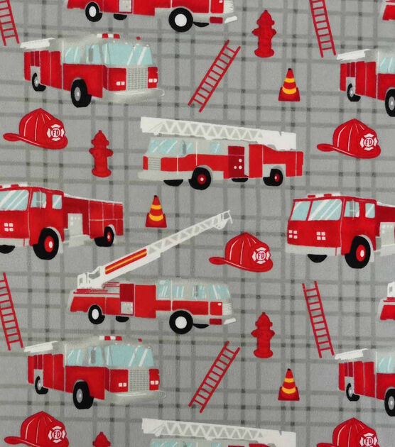 Fire Trucks on Plaid Nursery Flannel Fabric