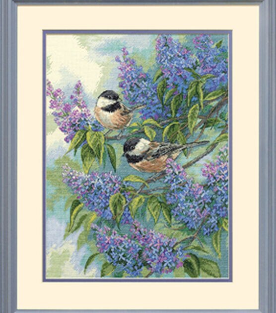 Dimensions 12" x 16" Chickadees & Lilacs Counted Cross Stitch Kit