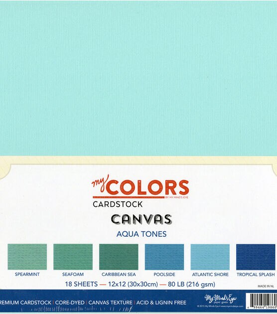 My Mind's Eye My Colors Canvas 12''x12'' Premium Cardstock Aqua Tones