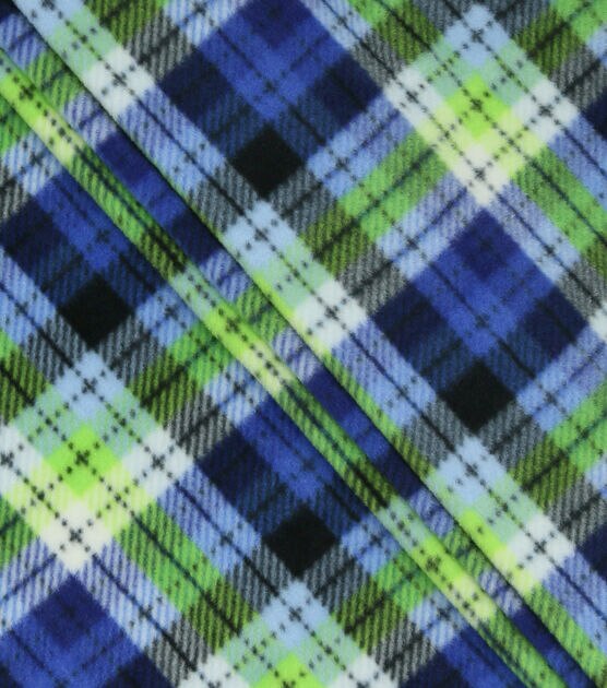 Green & Blue Vertical Plaid Anti Pill Fleece Fabric, , hi-res, image 2
