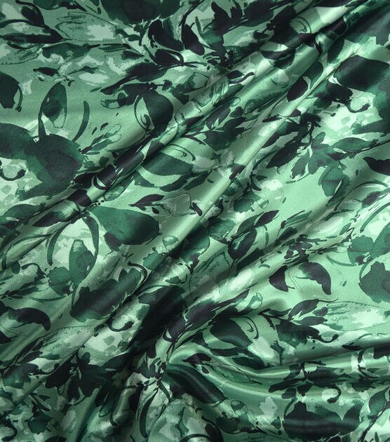 Green Tonal Large Floral Shiny Charmeuse Fabric, , hi-res, image 6