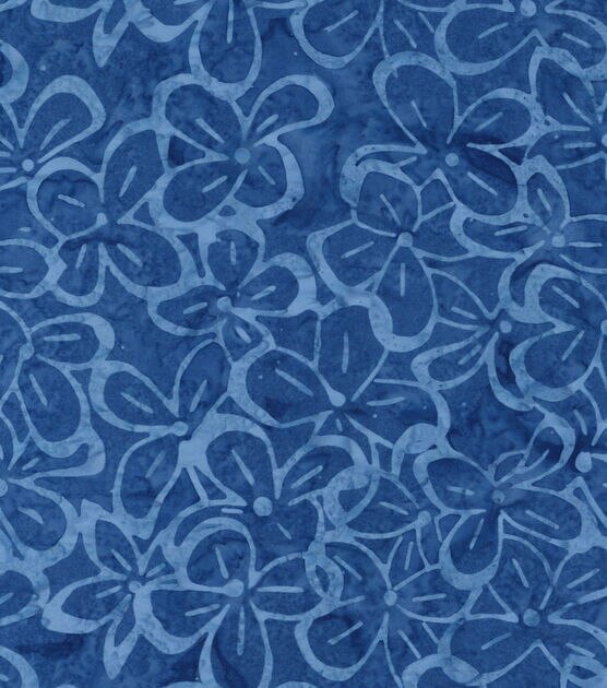 Violets Navy Blue Batik Cotton Fabric, , hi-res, image 1