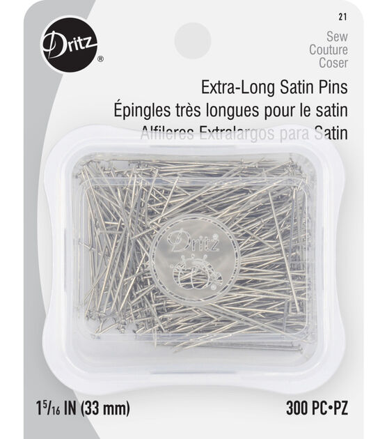 Dritz 1-5/16" Extra-Long Satin Pins, Nickel, 300 pc