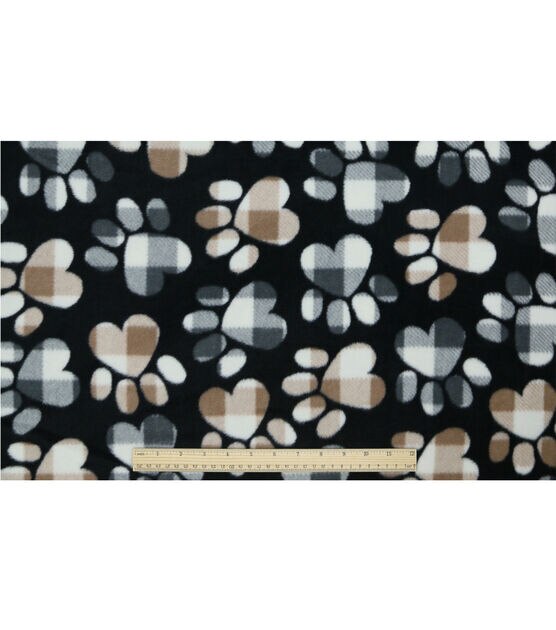 Patterned Paws on Black Anti Pill Fleece Fabric, , hi-res, image 4