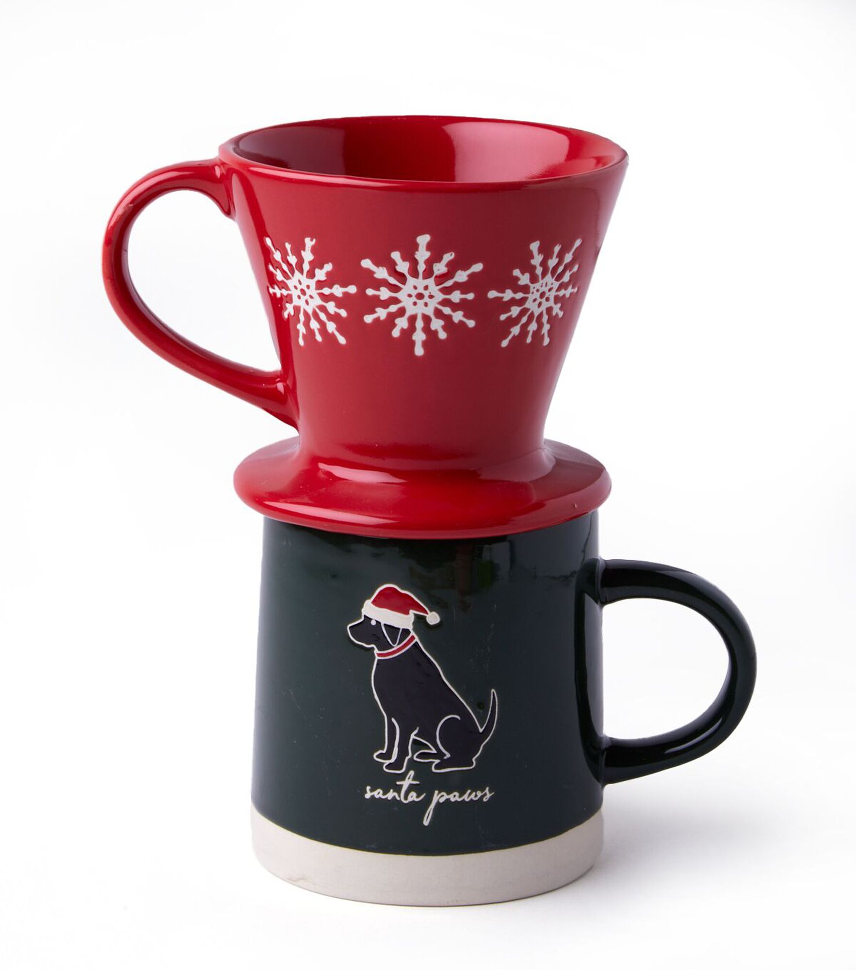 Dog on Green Mug & Christmas Red Ceramic Pour Over Coffee Dripper Set