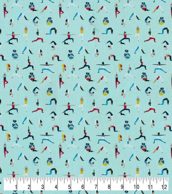 Blue Yoga Fun Novelty Prints Cotton Fabric, , hi-res, image 3