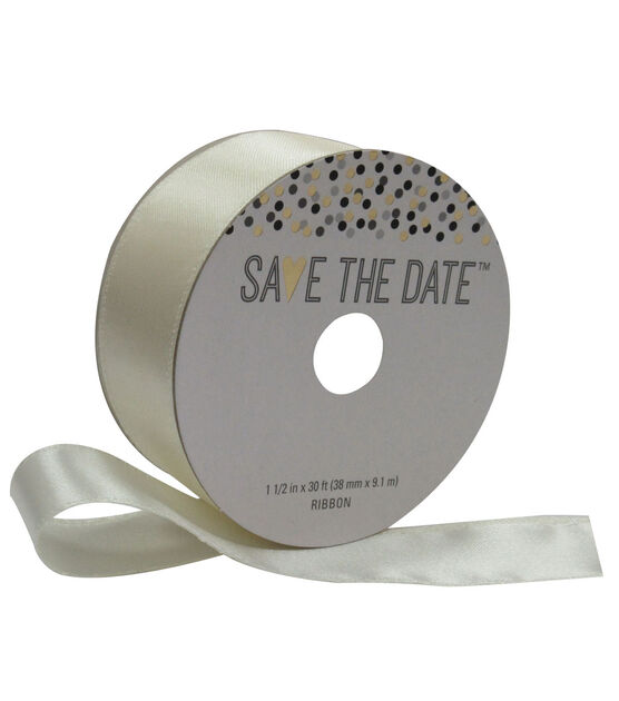 Save the Date 1.5'' X 30' Ribbon Ivory Satin