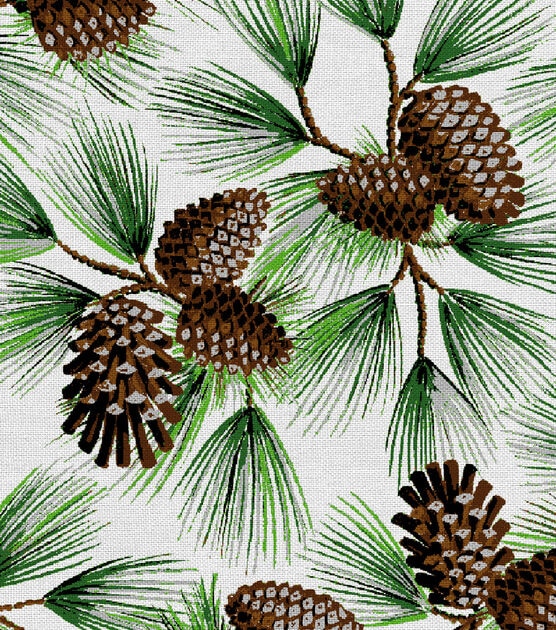 David Textiles Pine & Pinecones Christmas Glitter Cotton Fabric