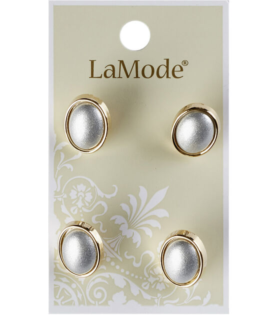 La Mode 5/8" Silver & Gold Oval Shank Buttons 4pk