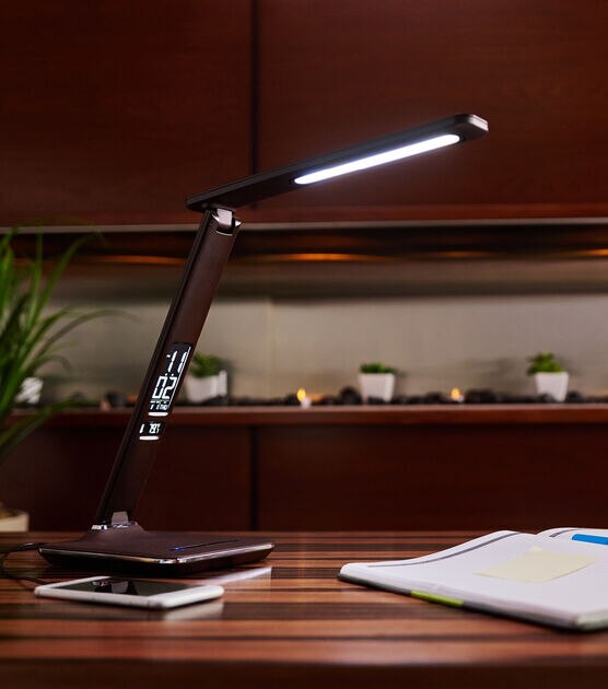 OttLite 20" Brown Wellness LED Desk Lamp With LCD Display, , hi-res, image 2