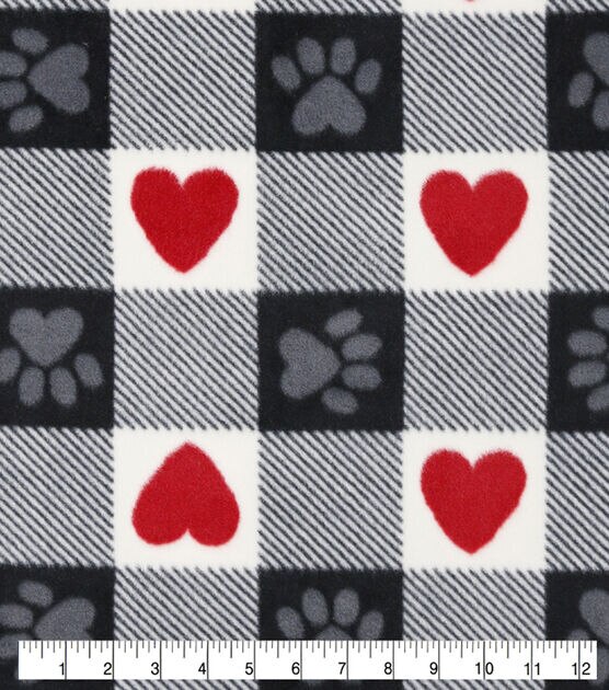 Paws & Hearts on Buffalo Checks Anti Pill Fleece Fabric, , hi-res, image 2
