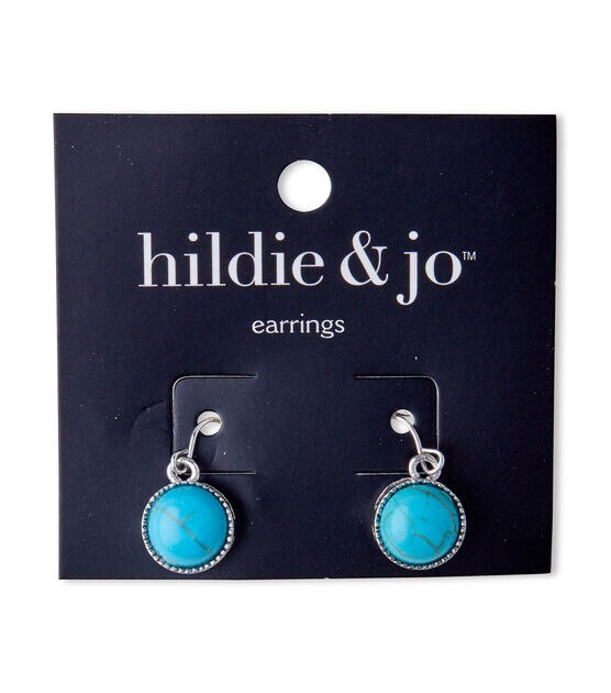 Silver Round Turquoise Stone Earrings by hildie & jo