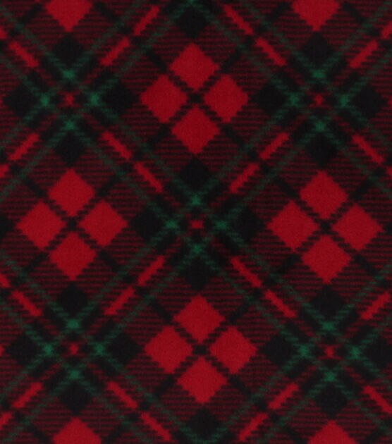 Red & Green Diagonal Plaid Anti Pill Fleece Fabric, , hi-res, image 2