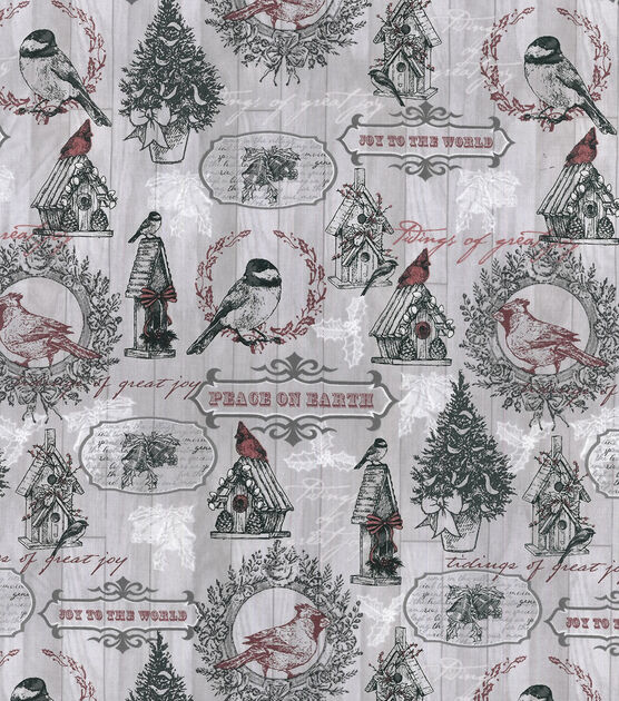 Bird Houses on Gray Wood Christmas Cotton Fabric, , hi-res, image 2