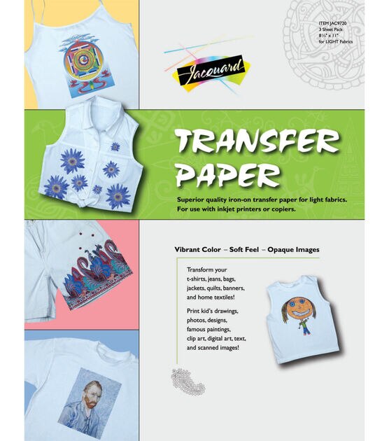 Jacquard 8.5 x 11 Light Fabric Iron On Transfer Papers 3ct