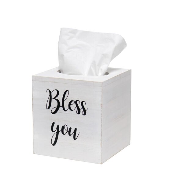 All The Rages 5.5 Square Wood Tissue Box Cover With Bless You Script