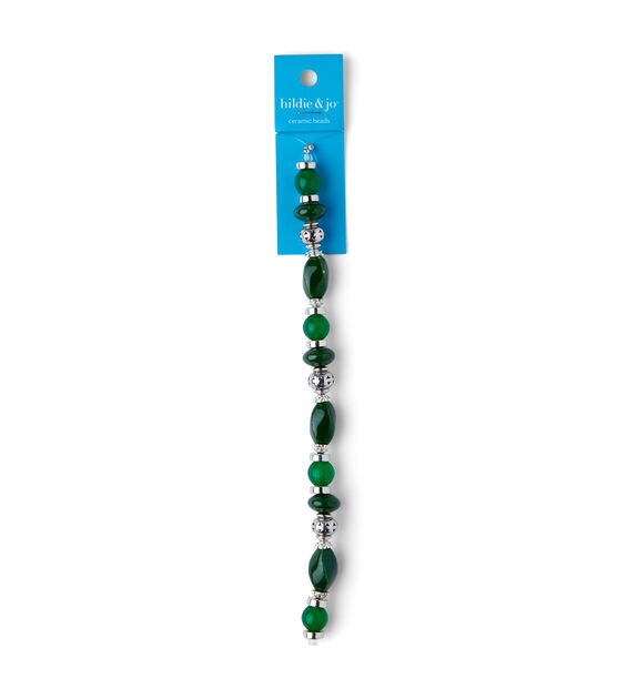 7" x 9mm Green Ceramic Strung Beads by hildie & jo