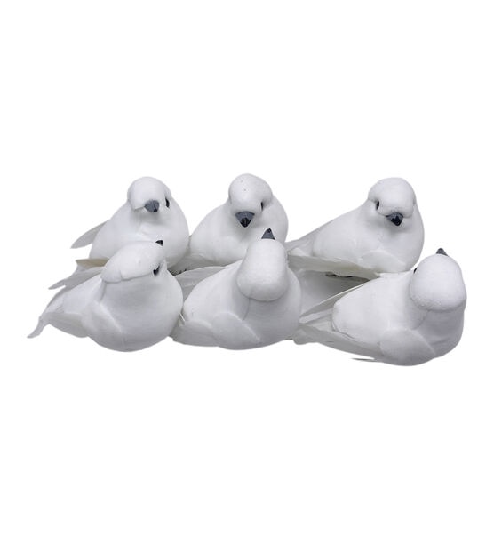 3" White Feather Doves With Gray Beaks 6pk by Bloom Room, , hi-res, image 3