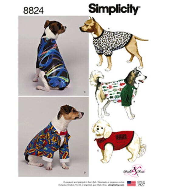 Simplicity S8824 Size S to L Dog Coats Sewing Pattern