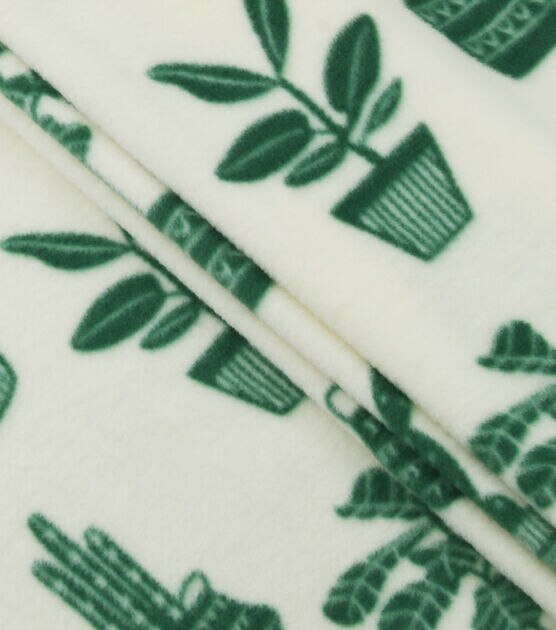 Green Cactus in Pots Anti Pill Fleece Fabric, , hi-res, image 2
