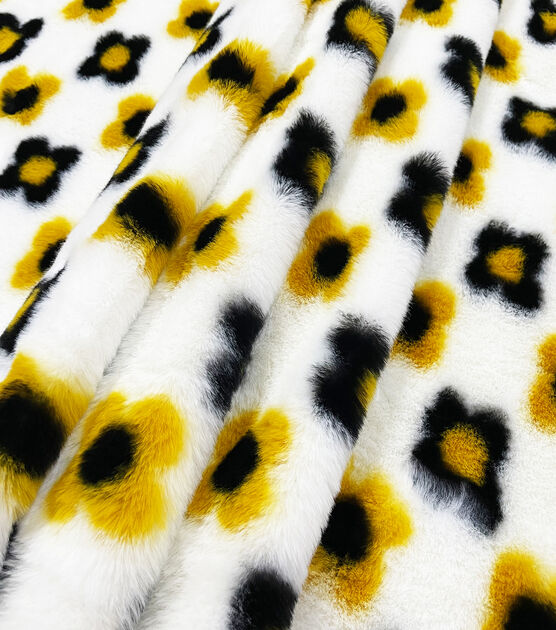 Yellow Black Flower Fur Fabric, , hi-res, image 3