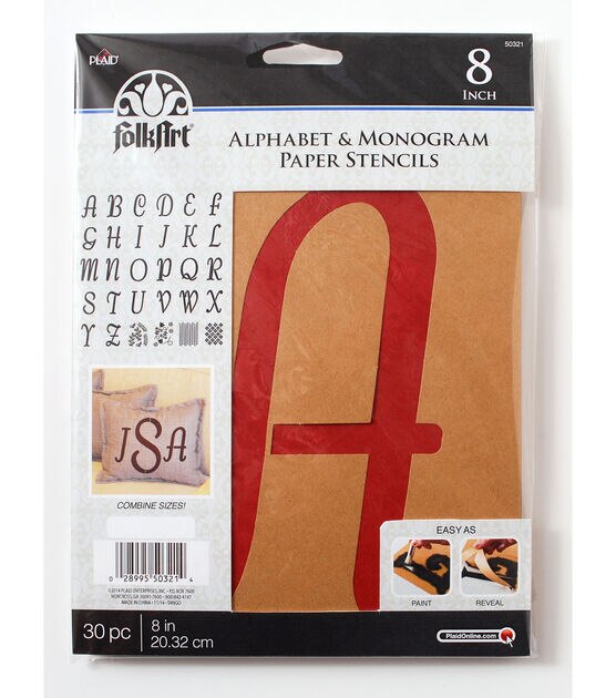 FolkArt 30 pk 8'' Alphabet & Monogram Paper Stencils Italic