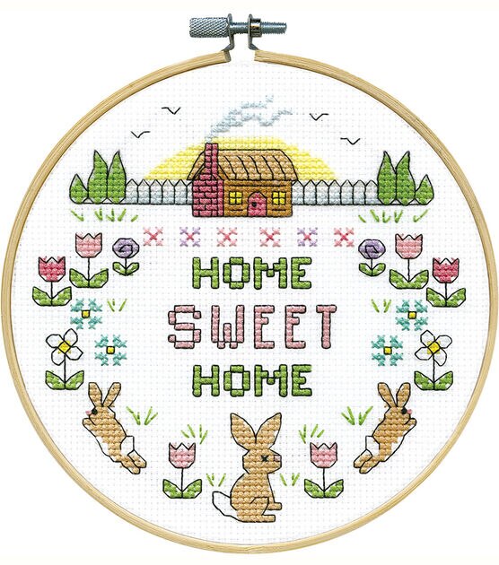 Design Works 6" Home Sweet Home Bunnies Round Counted Cross Stitch Kit