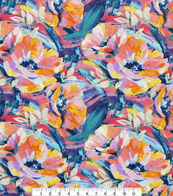 Pink/Teal Watercolor/Oil Floral Design Fabric | JOANN