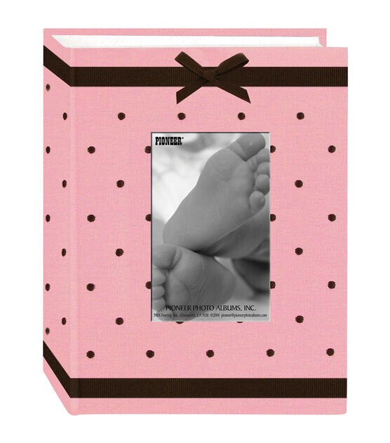 Baby Dot Fabric Frame 4"X6" Photo Album 100 Pockets Pink & Brown