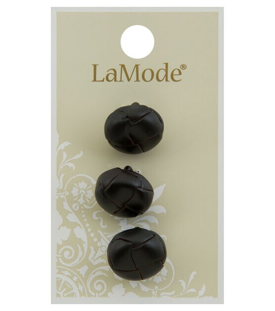 La Mode 5/8" Dark Brown Leather Round Buttons 3pk