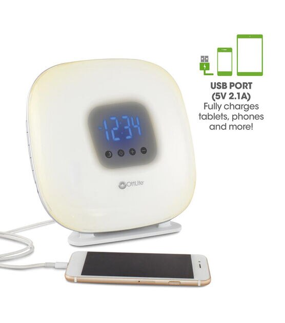OttLite 8" Color Changing Light & Alarm Clock With USB Port