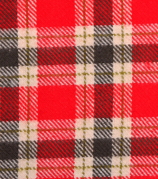 Shirting Cotton Flannel Fabric Red, Green & Cream Plaid