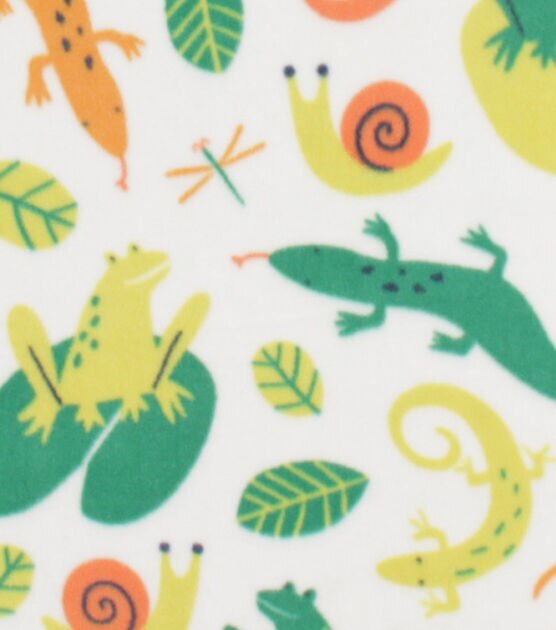 Multicolor Reptiles on White Anti Pill Fleece Fabric by POP!