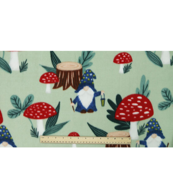 Mushrooms & Gnomes on Green Anti Pill Fleece Fabric, , hi-res, image 4