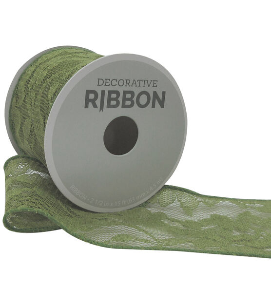 Decorative Ribbon 2.5''x15' Lace Ribbon Green